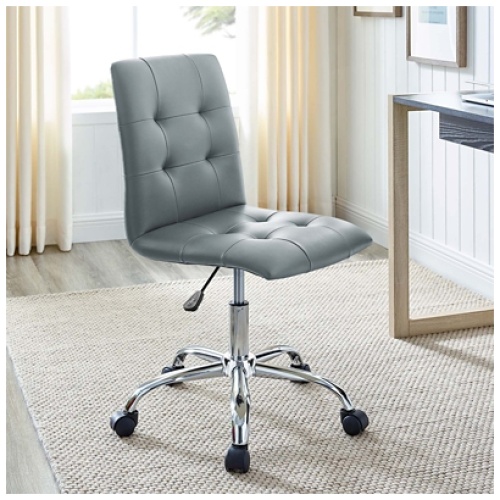 Modway Prim Armless Mid Back Office Chair, Gray