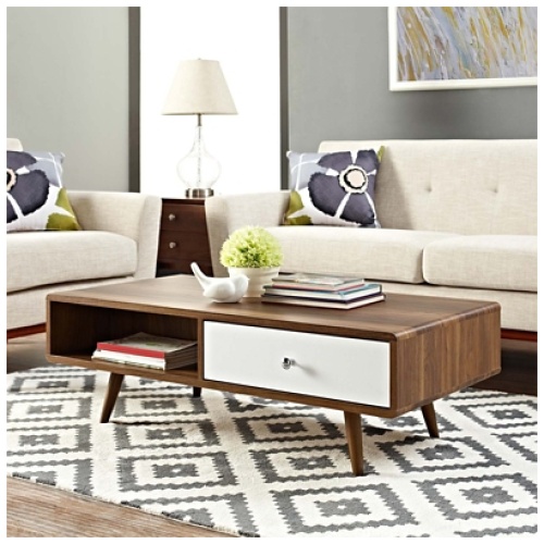 Modway Transmit 1-Drawer Storage Coffee Table, Walnut/White