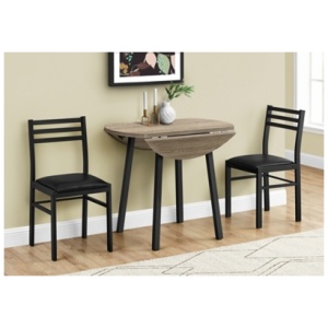 Monarch Specialties Drop Leaf Dining Table and 2 Chairs Set, Dark Taupe