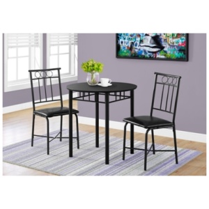 Monarch Specialties Round Dining Table and 2 Chairs Set, Black