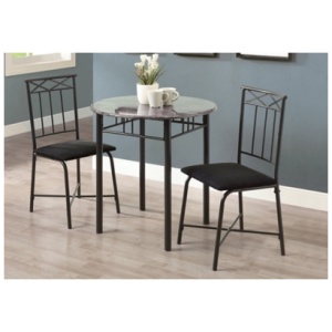 Monarch Specialties Round Dining Table and 2 Chairs Set, Gray