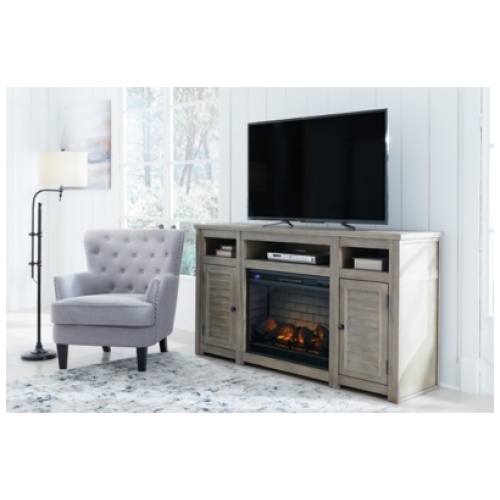 "Moreshire 72" TV Stand with Electric Fireplace", Bisque