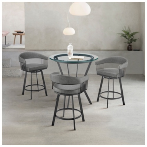 Naomi and Chelsea Counter Height Dining Table and 3 Barstools Set, Gray/Black