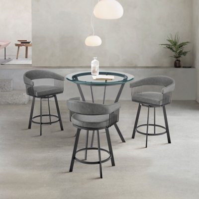 Naomi and Chelsea Counter Height Dining Table and 3 Barstools Set, Gray/Black