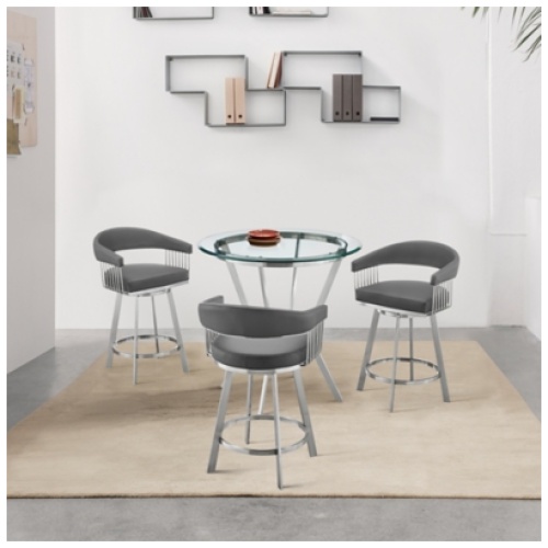 Naomi and Chelsea Counter Height Dining Table and 3 Barstools Set, Gray/Stainless