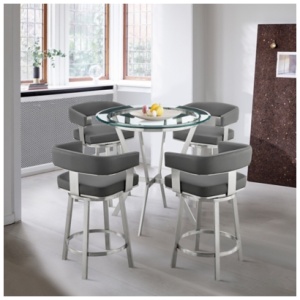 Naomi and Lorin Counter Height Dining Table and 4 Barstools Set, Gray/Stainless