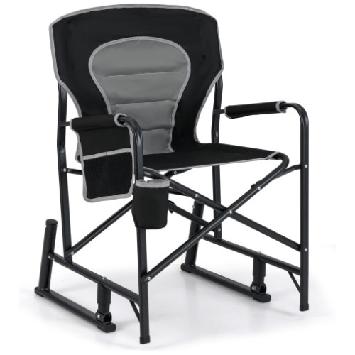 Outdoor Rocker Camping Chair with Dual Springs and Padded Back-Black