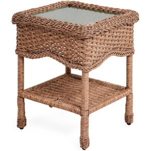 Prospect Hill Wicker End Table with Glass Tabletop