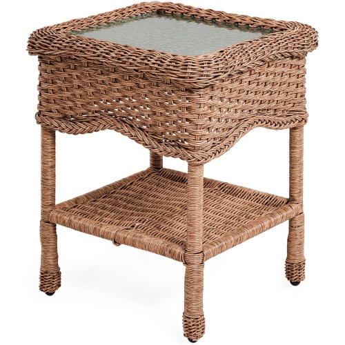 Prospect Hill Wicker End Table with Glass Tabletop