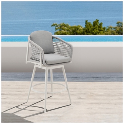 Rhodes Outdoor Patio Swivel Counter Stool, Light Gray