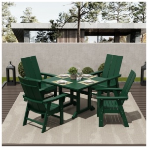 Shoreside Outdoor Curveback Adirondack Square Table and 4 Chairs, Dark Green