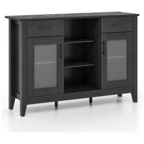 Sideboard Buffet Cabinet with 2 Drawers and 4 Adjustable Shelves-Black