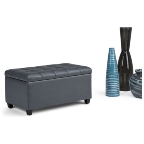 Sienna 34 inch Wide Transitional Rectangle Storage Ottoman Bench in Stone Grey Faux Leather, Stone Gray