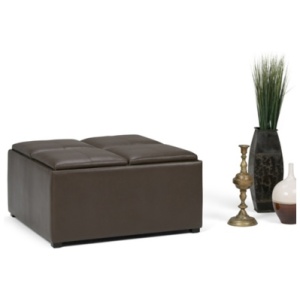 Simpli Home Avalon Large Coffee Table Ottoman, Chocolate