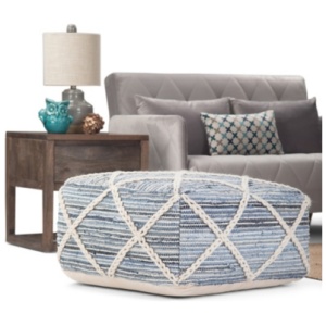 Simpli Home Cowan Square Ottoman, Blue/Natural