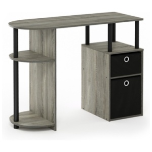 Simplistic Computer Study Desk with Bin Drawers, Gray