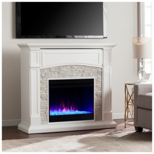 Southern Enterprises Furniture Brennax Color Changing Media Fireplace, Crisp White