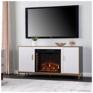 Southern Enterprises Furniture Flanisting Electric Fireplace 54" TV Stand, Black/White/Gold