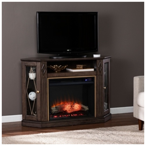 Southern Enterprises Furniture Gorrmyn Touch Screen Fireplace Mantel, Light Brown