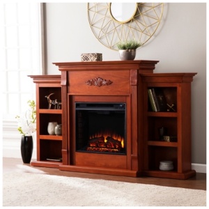 Southern Enterprises Furniture Harkdale Electric Fireplace with Bookcases, Classic Mahogany