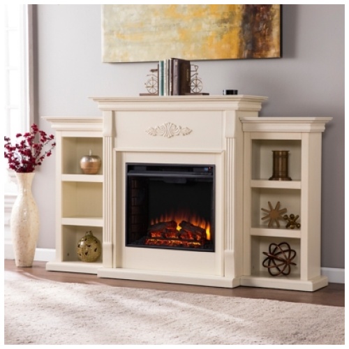 Southern Enterprises Furniture Harkdale Electric Fireplace with Bookcases, Ivory