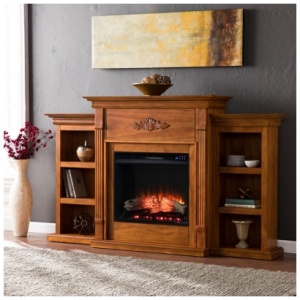 Southern Enterprises Furniture Harkdale Touch Screen Electric Fireplace with Bookcases, Glazed Pine