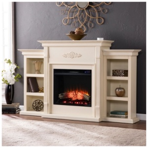 Southern Enterprises Furniture Harkdale Touch Screen Electric Fireplace with Bookcases, Ivory