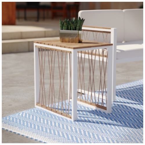 Southern Enterprises Furniture Konya Outdoor End Table, Natural/White