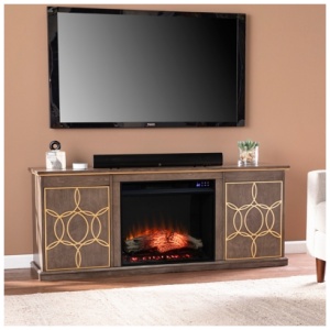 "Southern Enterprises Furniture Lorilee 60" TV Stand with Touch Screen Fireplace", Brown/Gold