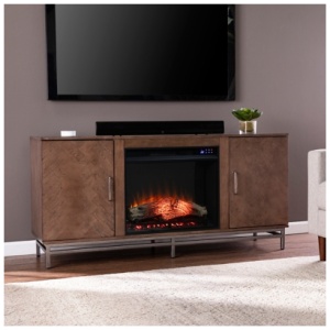 "Southern Enterprises Furniture Lysle 60" TV Stand with Touch Screen Fireplace", Brown