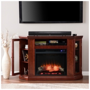 Southern Enterprises Furniture Maddeline Corner Touch Screen Fireplace Mantel, Cherry