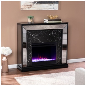 Southern Enterprises Furniture Phereson Color Changing Fireplace Mantel, Black/Antique Silver