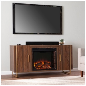 "Southern Enterprises Furniture Reslyn 55" TV Stand with Electric Fireplace", Brown/Gold