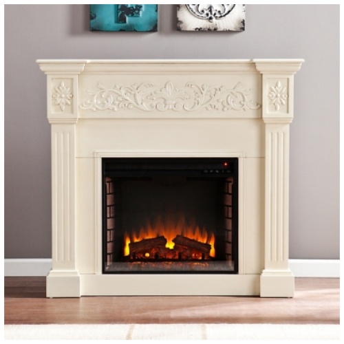 Southern Enterprises Furniture Venstinger Carved Electric Fireplace Mantel, Ivory