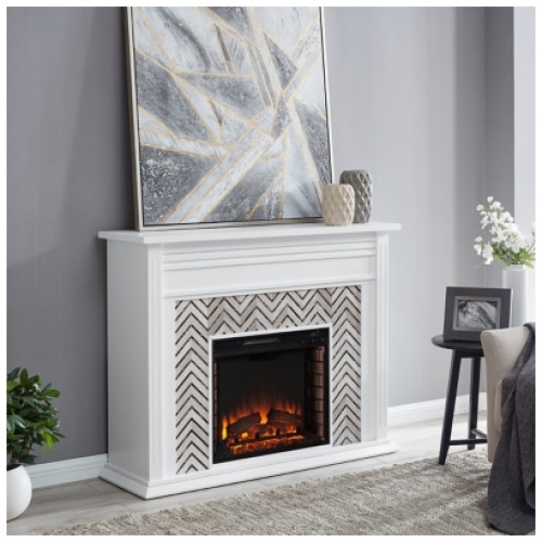 Southern Enterprises Nayelington 50" Mantel with Electric Fireplace, White/Gray