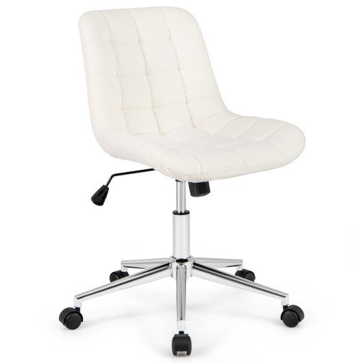 Teddy Fleece Armless Office Chair Makeup Vanity Chair-White