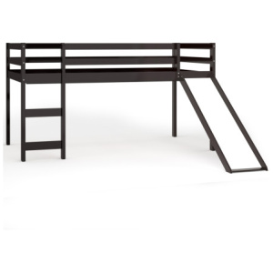 Twin Size Low Sturdy Loft Bed with Slide Wood-Dark Brown