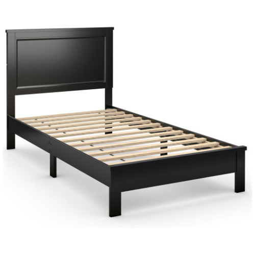 Twin Size Platform Bed Frame with Rubber Wood Leg-Black