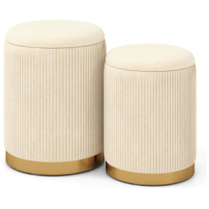 Velvet/Linen Fabric Storage Ottoman Set of 2-Golden