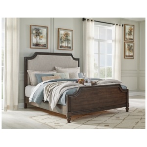 Veramond Queen Upholstered Panel Bed, Dark Brown