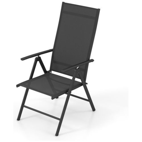 1 Piece Patio Folding Dining Chairs with 7-Level Adjustable High Backrest-Black