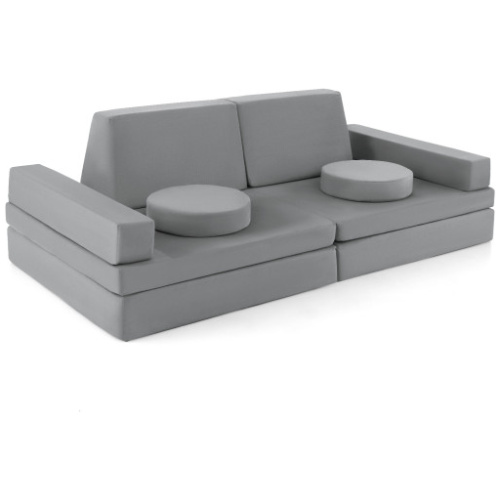 10-Piece Kids Play Couch Sofa with Portable Handle-Gray