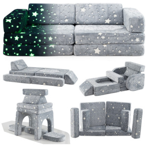 10 Pieces Modular Kids Play Couch Sectional Sofa Glow in the Dark-Gray