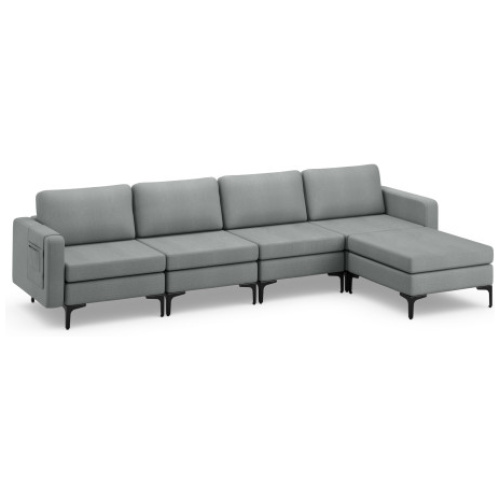 1/2/3/4-Seat Convertible Sectional Sofa with Reversible Ottoman-4-Seat L-shaped with 2 USB Ports