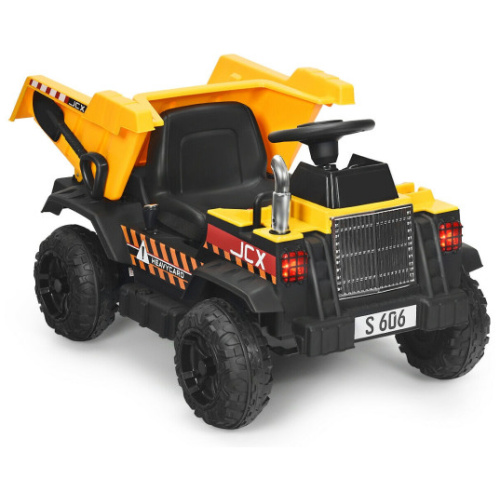 12V Battery Kids Ride On Dump Truck with Electric Bucket and Dump Bed-Yellow