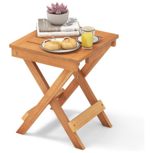 14 Inch Compact Folding Side Table with Slatted Tabletop