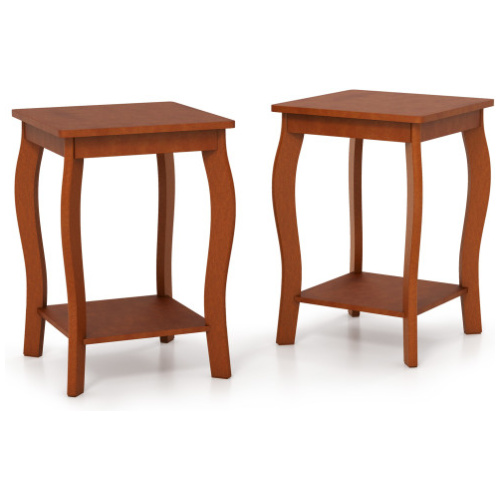 15 Inch 2-Tier Square End Table with Storage Shelf Set of 2-Walnut