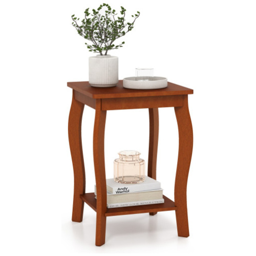 15 Inch 2-Tier Square End Table with Storage Shelf-Walnut