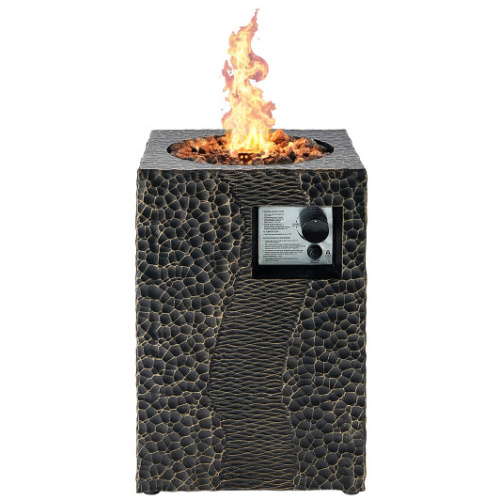 16 Feet Square Outdoor Propane Fire Pit with Lava Rocks Waterproof Cover 30000 BTU-Black