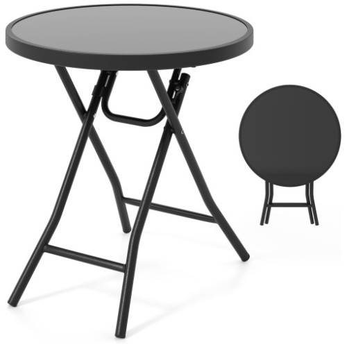 18 Inch Folding Side Table Patio Round Compact Coffee Table-Black